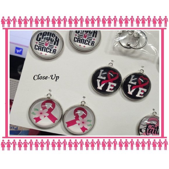 5/$20 Breast Cancer Awareness Interchangeable Charm Earrings-5 Pairs in Set - Picture 6 of 7